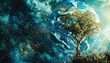A tree is growing on the surface of the Earth by AI generated image