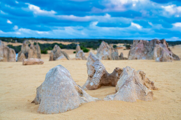 Canvas Print - Lunar lanscape of the Pinnacles Desert at Nambung National Park, Western Australia at sunset