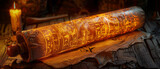 A magical papyrus scroll, its neon hieroglyphs coming to life to aid the reader in their quest