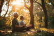 An elderly couple meditates in a city park. Active lifestyle in