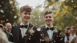 Fototapeta Kosmos - lgbtq wedding scene, gays wedding, two mans wedding scene