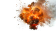 explosive fireball explosion against a white background ,A Violent Dynamite or C4 Explosion on a White Background, Orange Flame and Gray Smoke