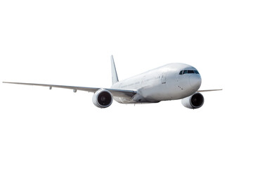 Wall Mural - White wide body passenger aircraft flying isolated