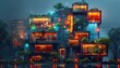 A cityscape with buildings lit up in neon colors by AI generated image