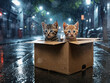 Verstoßene Katzen in einem Karton