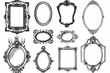 Set of various decorative Frames or borders. Different shapes. Photo or mirror frames. Vintage, retro design. Elegant, modern style. Hand drawn trendy Vector illustration