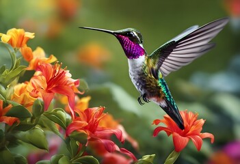 Hummingbird feeding on flower