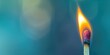 © evgenia_lo - Detailed close-up of a single match with a burning flame on a blurred blue background.