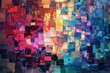 Digital abstract mosaic, pixels creating unexpected patterns in vibrant shades, modern and intriguing