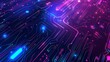 Abstract circuit board background with neon blue and purple lines Digital technology concept, banner design Generative AI