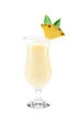 Pina colada cocktail garnished with pineapple isolated on white background. Caribbean alcoholic beverage made with pineapple juice, coconut cream and rum.