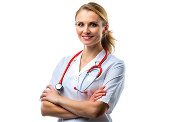 a front view young female doctor in white medical suit with stethoscope smiling