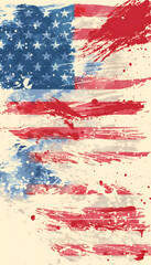 Canvas Print - Abstract Artistic Depiction of American Flag with Splatter Paint and Fireworks