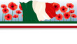 Italian flag ribbon, poppies flowers banner, background, poster, card, Italy National holiday template layout	