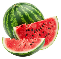 Wall Mural - Ripe watermelon with slices ready to eat isolated on transparent background