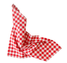 Wall Mural - Checkered red picnic cloth crumpled isolated on white. Food decor. Kitchen towel,tablecloth. Checked napkin.