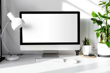 Minimalist office background computer display mockup
