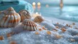 Calm, coastal spa with gentle wave sounds, seashell decorations, and a salt mist therapy room, solid color background, 4k, ultra hd