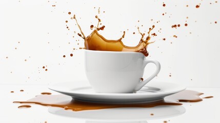  Isolated close-up view of coffee splash over white background.