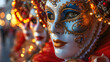 Amidst the vibrant carnival, the beautiful girl stood out, her presence illuminated by the parade of light and shadow