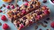Homemade granola bars with seeds and dried fruits, focusing on healthy snacking, solid color background, 4k, ultra hd