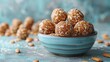 Nutritious energy balls made with dates and nuts, perfect for on-the-go snacking, solid color background, 4k, ultra hd