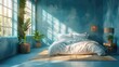 Peaceful, restful bedroom with a clean design, promoting a calm and quiet sleeping environment, solid color background, 4k, ultra hd