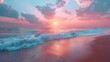 Quiet meditation spot on a sandy beach at dawn, with gentle waves and soft colors, solid color background, 4k, ultra hd