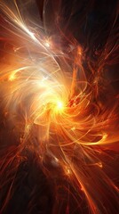 Wall Mural - Mysterious image of dynamic orange and red lines on a dark background. The concept of abstract art and energy.