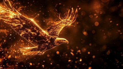 Wall Mural - A light bald eagle flying with black background.