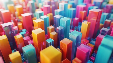 Poster - D clay render of a futuristic cityscape, square patterns dominate, vibrant colors