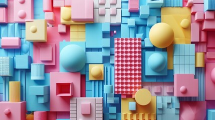 Sticker - 3D clay render of square shapes and geometric patterns, creating a colorful, futuristic background