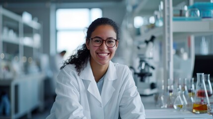 Wall Mural - Portrait of research scientist in a biochemistry lab