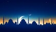 Eid Mubarak card, Silhouette Dome Mosques at night with crescent moon, dark blue sky,Vector banner background for Islamic religions ,Eid al-Adha, Eid al-fitr, Happy muharram, Islamic new year stock il