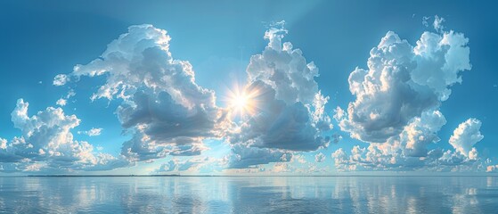 Wall Mural - Sun in blue sky with clouds