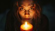 A woman holds a candle near her face with a serious expression AI generated image