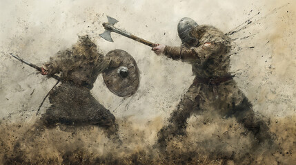 Epic Medieval Warriors Engaged in Fierce Combat