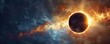 Solar eclipse with nebula in the background. Digital art wallpaper with space and science fiction concept.