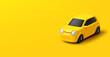 Yellow modern car, 3D. On a yellow background. For transport service, business, food delivery, lifestyle design concepts. Vector
