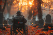 Veteran in wheel chair in a cemetery. Generative AI