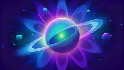 Poster - A deep rich purple background with bright flashes of blue and green reminiscent of a nebula.