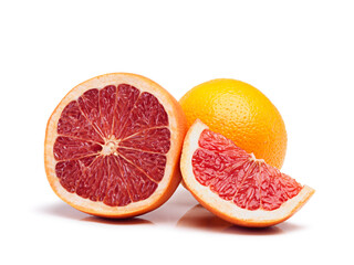 Wall Mural - Fruit, citrus and grapefruit for vitamin c, detox and healthy nutrition on isolated white background. Food, closeup and organic produce for natural wellness, health and eating on studio backdrop