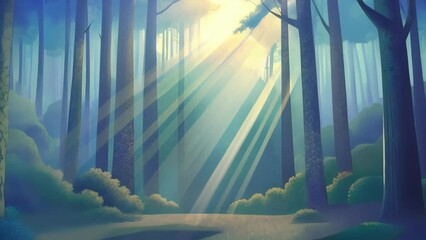 Sticker - In this abstract image soft beams of dappled light break through the dense forest creating a feeling of serenity and mystery.