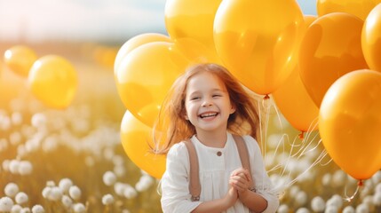 Wall Mural - A Girl Grinning with Yellow Balloons