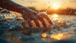 Dawn swimming: hand through water