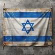 The flag of Israel is displayed on a textured wall