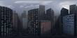 Tall buildings in a foggy city 360 panorama vr environment map
