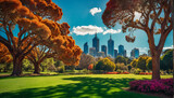 Fototapeta Natura - Kings Domain Parks to Melbourne warm