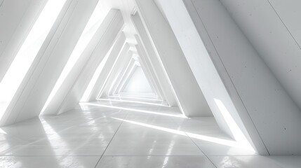 Wall Mural - futuristic white corridor with bright lights and geometric design. modern architecture interior for 