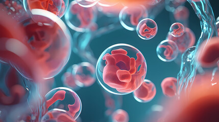 3d rendering of Human cell or Embryonic stem cell microscope background